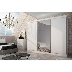 Guarda Roupa Casal 3 Portas De Correr E 8 Gavetas C/ 1 Espelho Sollo/natus Plus Branco