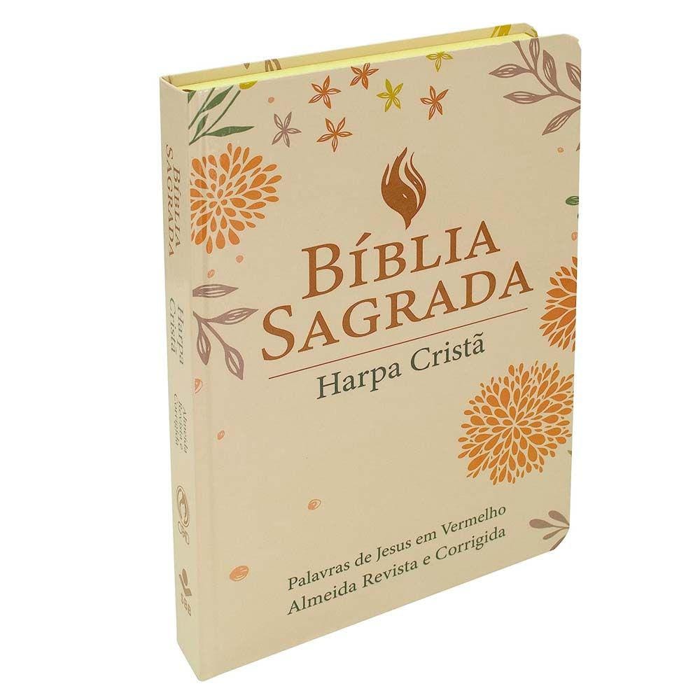 Bíblia Grande Harpa Cristã Popular Letra Gigante Floral Rosa Claro