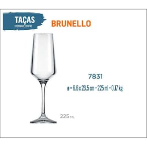 06 Taças Brunello 225Ml - Champanhe Espumante Frisante