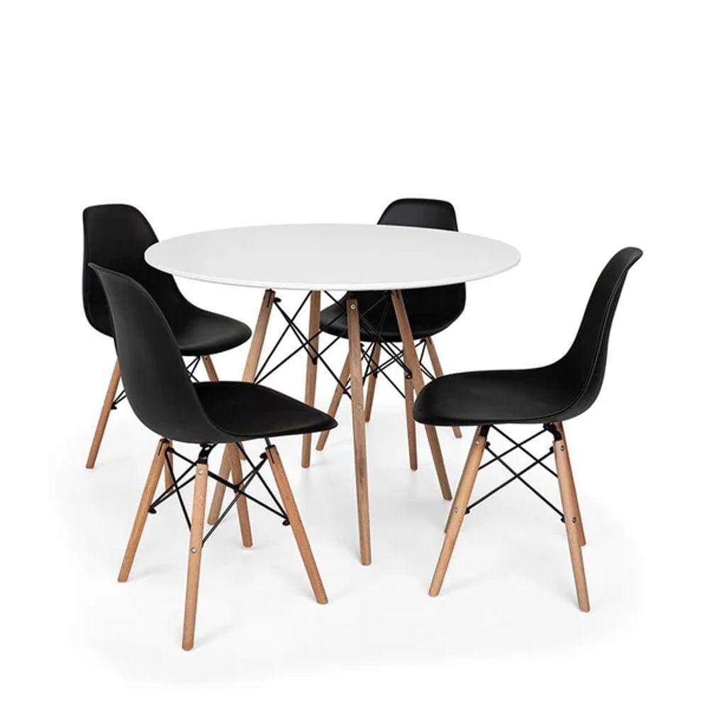Kit - Mesa Redonda Eames 90 Cm Branco + 4 Cadeiras Eiffel Dsw Preto