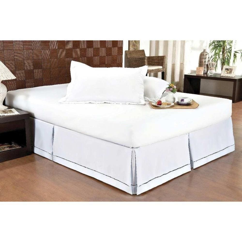 Saia Cama Box Solteiro Babado Ponto Palito Branco (90x190) - Ortobom