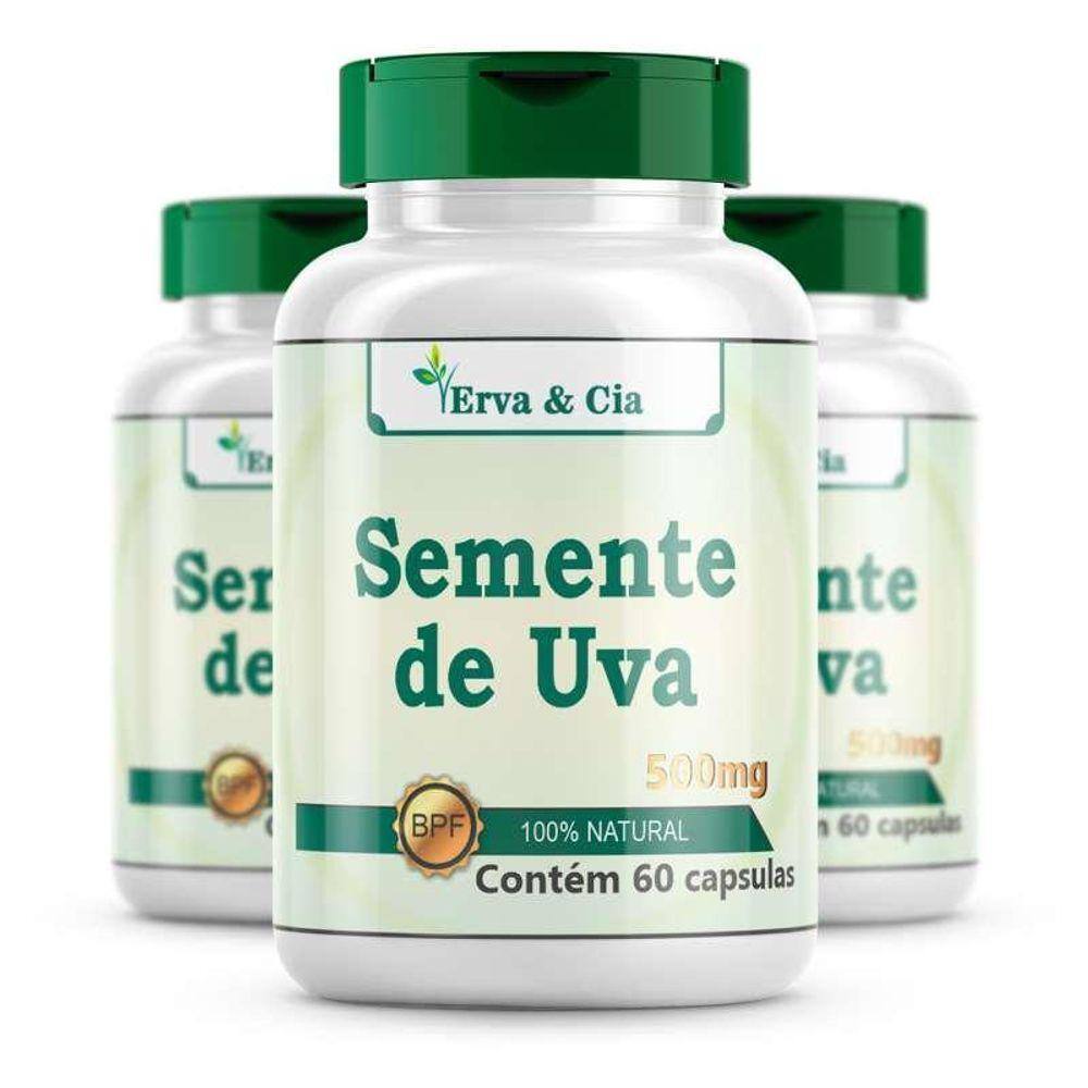 Kit 3 Potes Semente De Uva- 180 Cáps 500Mg Vitis Vinifera