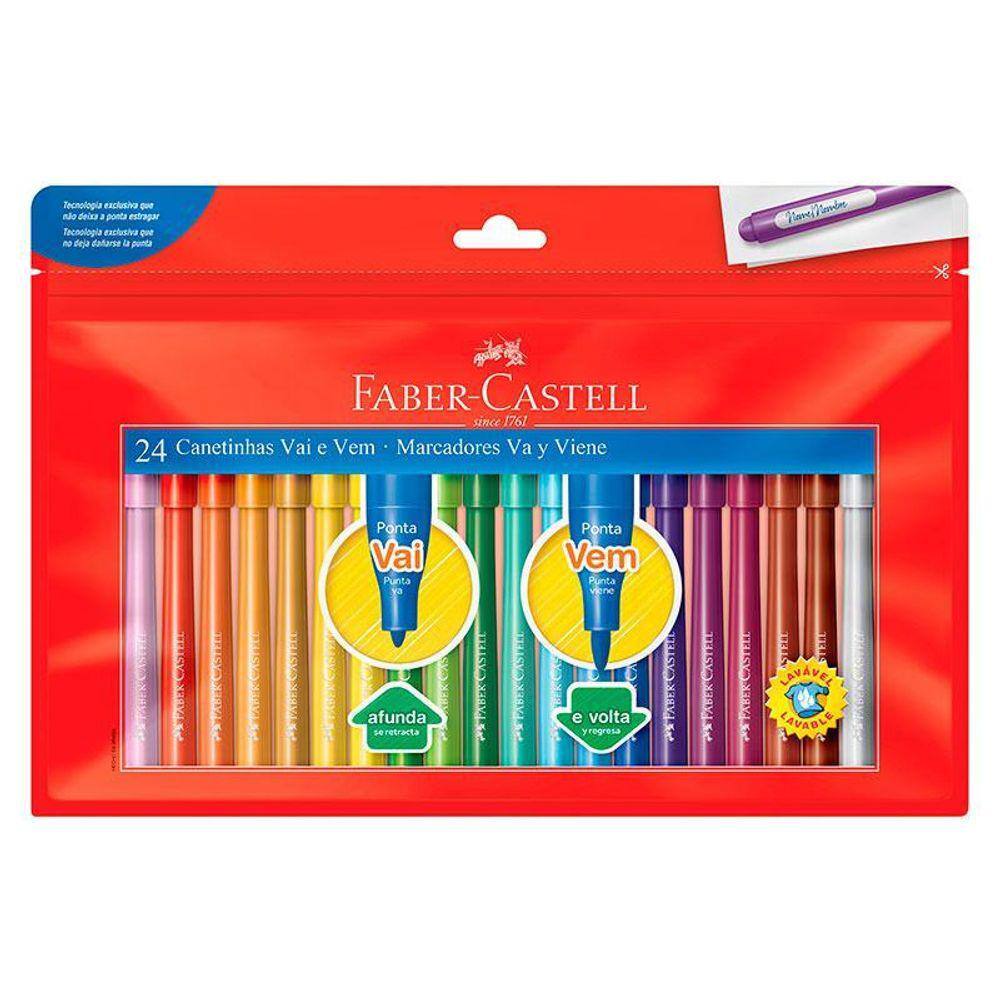 Caneta hidrográfica ponta Vai e Vem 150124VVZF com 24 cores Faber Castell