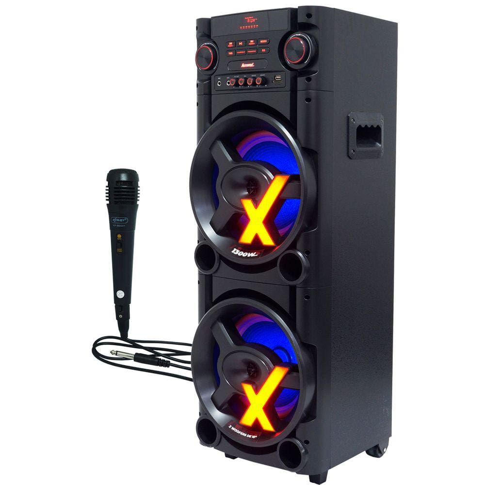Caixa Som Amplificada Bluetooth 1300W Rms Woofer Mp3 Fm Usb Led Bivolt ACA 1300 New X + Microfone