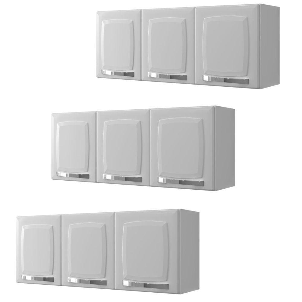 Conjunto 3 Armários de Cozinha Aéreos Itatiaia Aço 3 Portas Rose Branco Neve