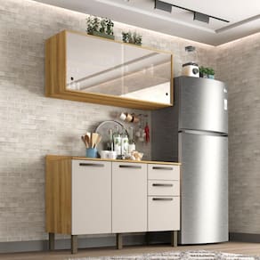 Cozinha Compacta 2 Peças 5 Portas 2 Gavetas Valência Sallêto Móveis Carvalho/Off