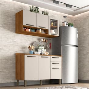 Cozinha Compacta 2 Peças 6 Portas 2 Gavetas Valência Sallêto Móveis Cinamomo/Off