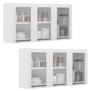 Conjunto 2 Armários de Cozinha Aéreos Itatiaia Aço 3 Portas Com Vidro Florença Branco Neve