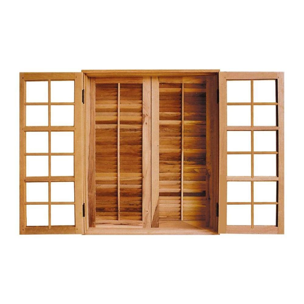 Janela de Madeira Abrir Padrão Imbuia 120x100cm 4 Folhas Rodam Marroml