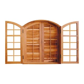 Janela de Madeira Abrir Padrão Imbuia 120x140cm 4 Folhas em Arco Rodam Marroml