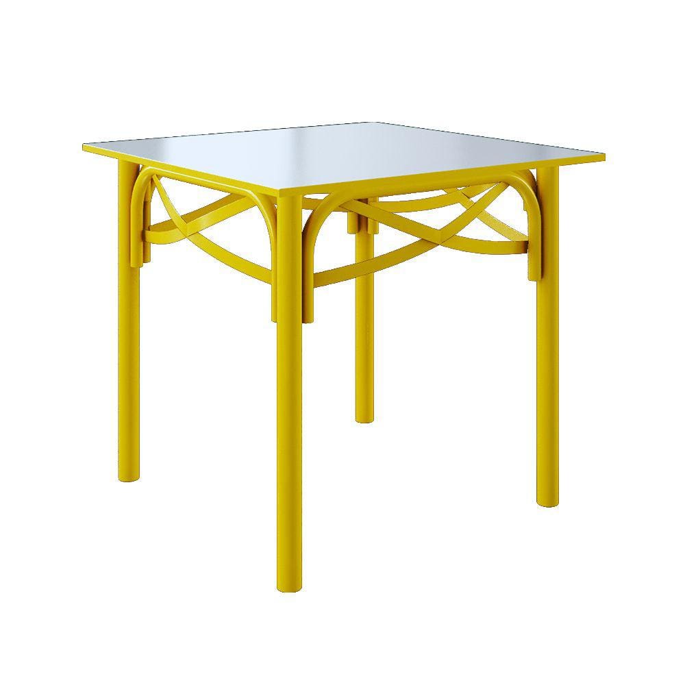 Mesa Katrina Amarela Quadrada Tampo de Madeira 90cm 