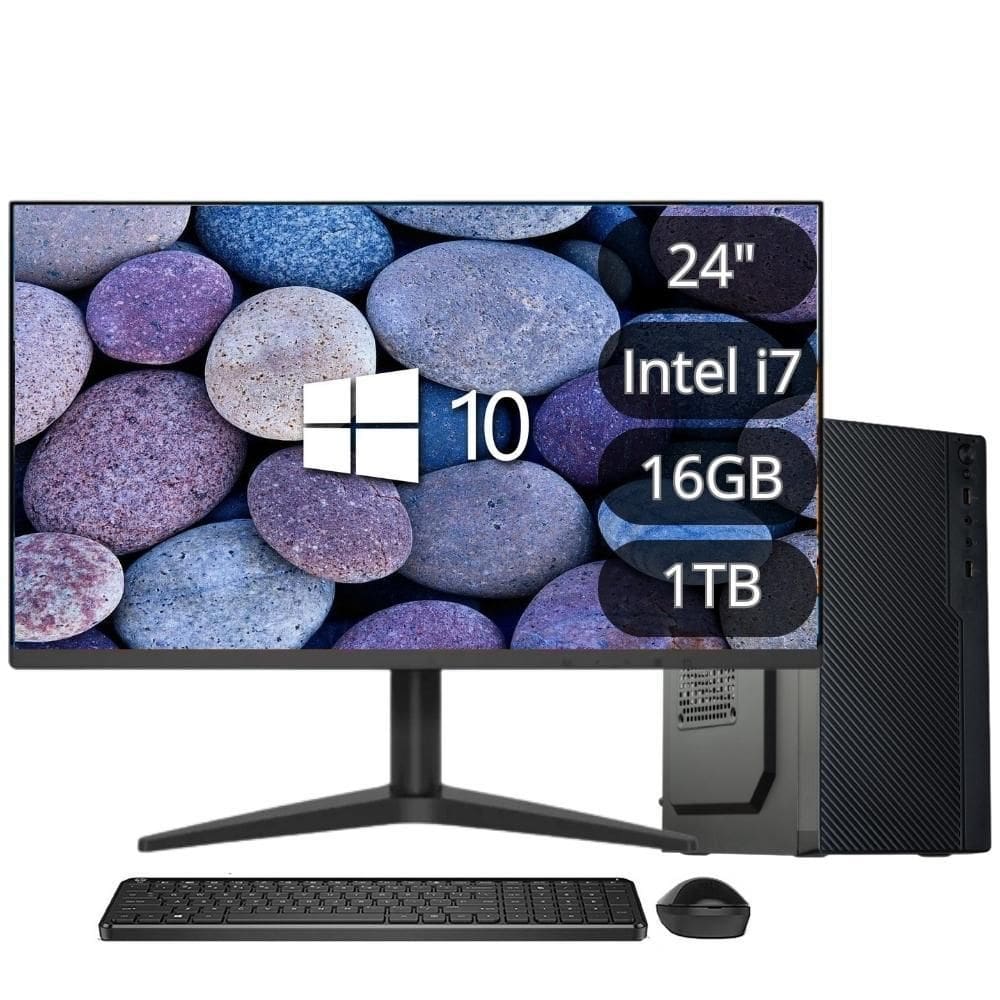 Computador Completo Intel Core i7 6ª Geração 16GB DDR4 SSD 1TB Monitor LED 24" HDMI Windows 10 3green Flex 3F-054