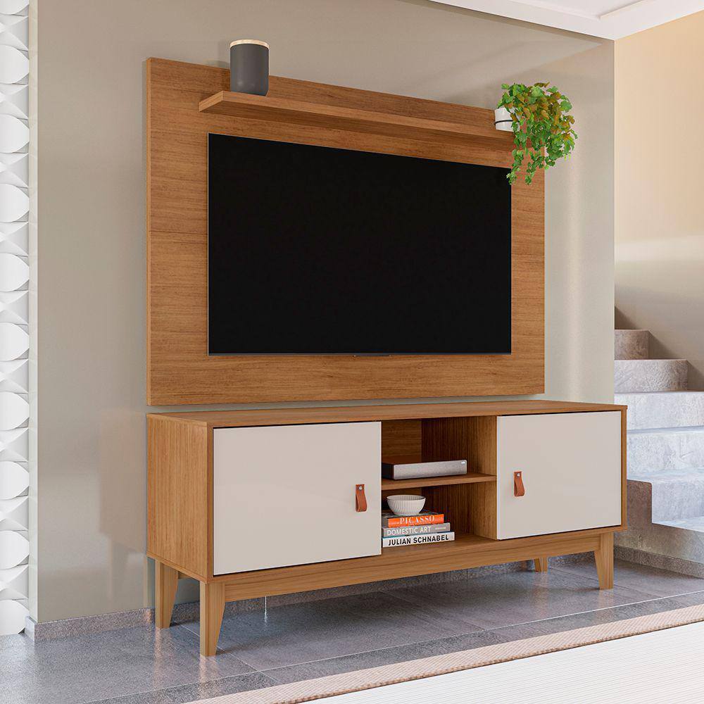 Rack 02 Portas e Painel Safira Plus Cedro Off White Casa D