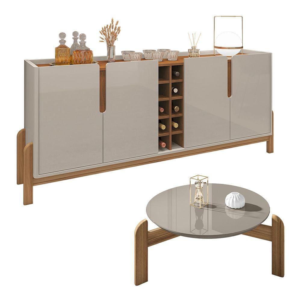 Buffet 04 Portas 190 cm e Mesa de Centro Lizz Off White Cedro Casa D