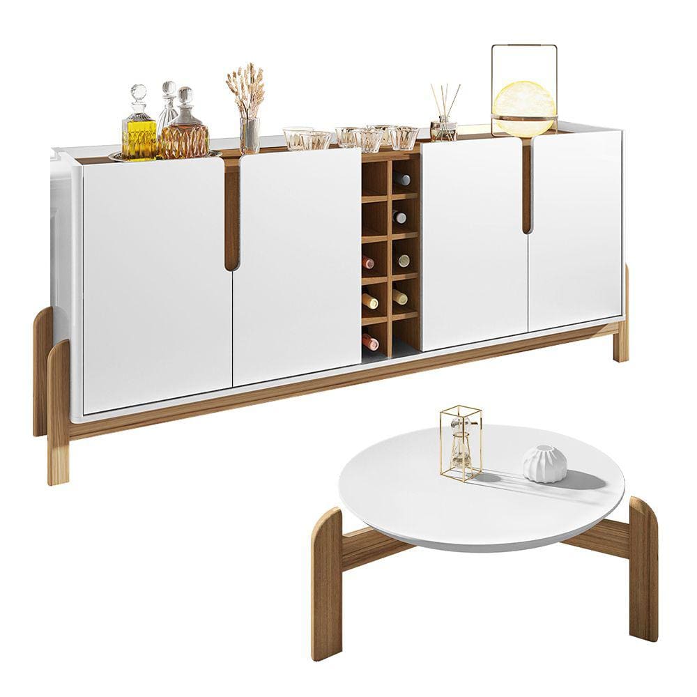 Buffet 04 Portas 190 cm e Mesa de Centro Lizz Branco Cedro Casa D