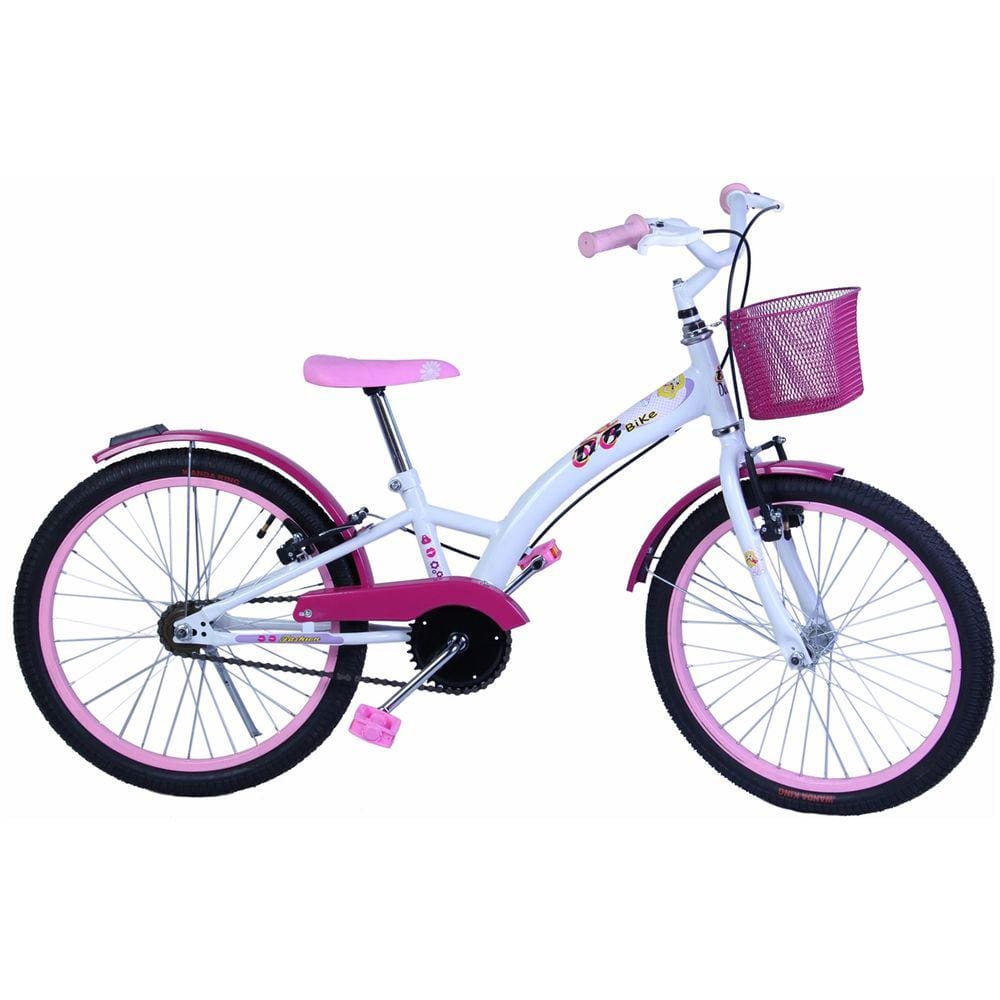 Bicicleta Feminina Aro 20 Fashion com Cestinha Branco e Rosa