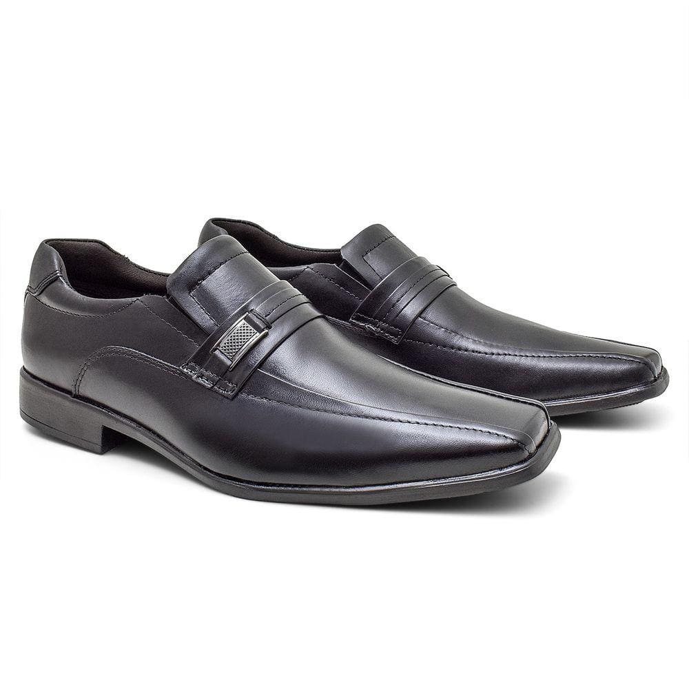 Sapato Social Preto 100% Couro Elastico Masculino Reuniao Elegante Fino Fork