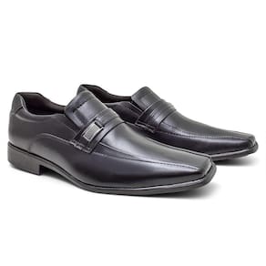 Sapato Social Preto 100% Couro Elastico Masculino Reuniao Elegante Fino Fork