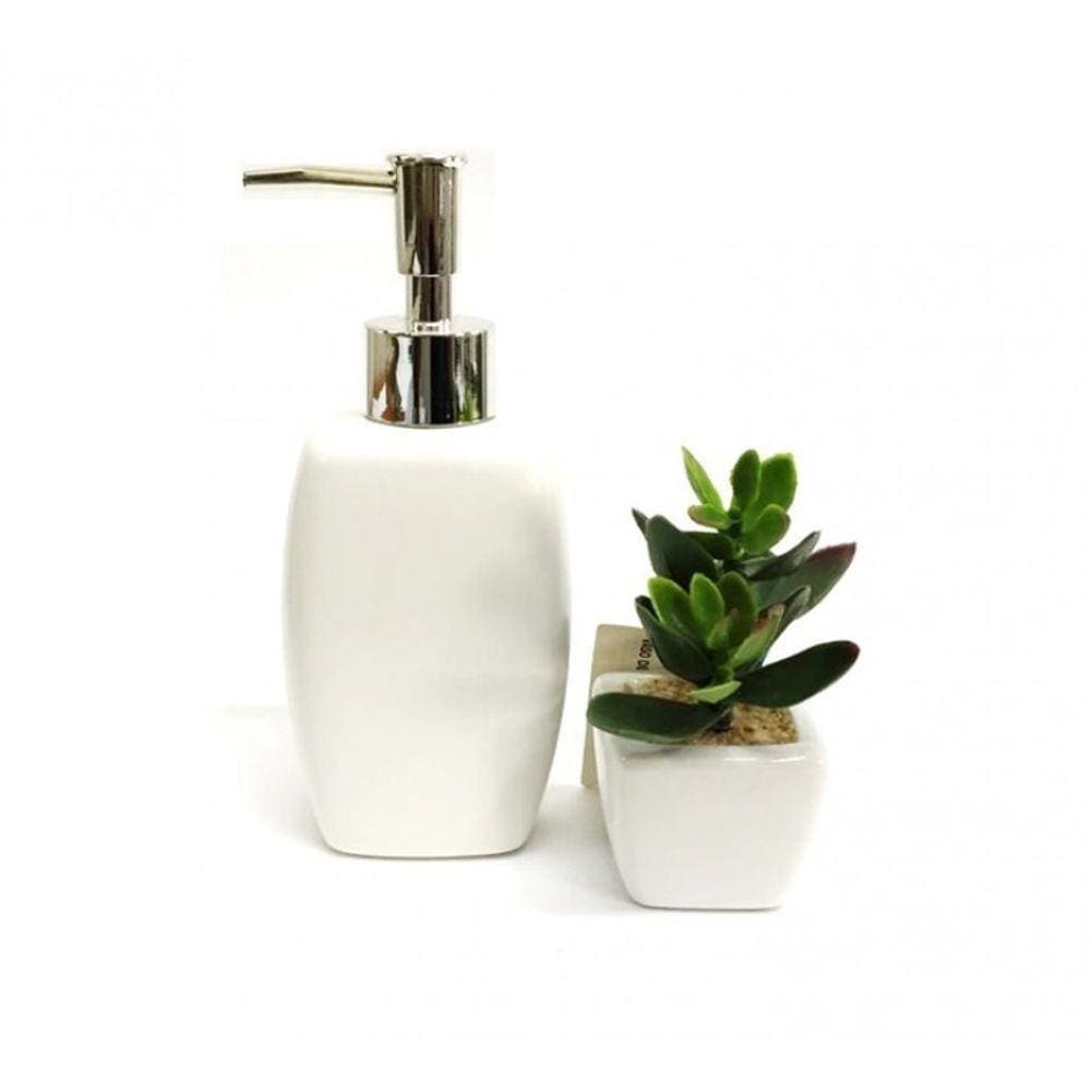 Kit Porta Sabonete Líquido Mini Vaso Cerâmica Suculentas