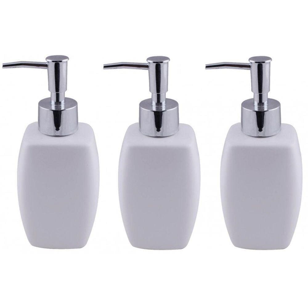 Kit Saboneteira Líquido Porcelana Branca 250Ml 3un Yazi