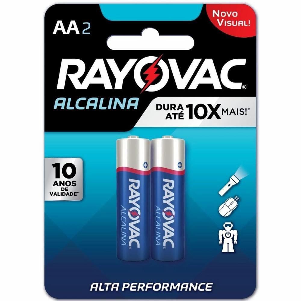 Pilha Rayovac LR6 Alcalina AA Pequena 1,5V com 02 Unidades