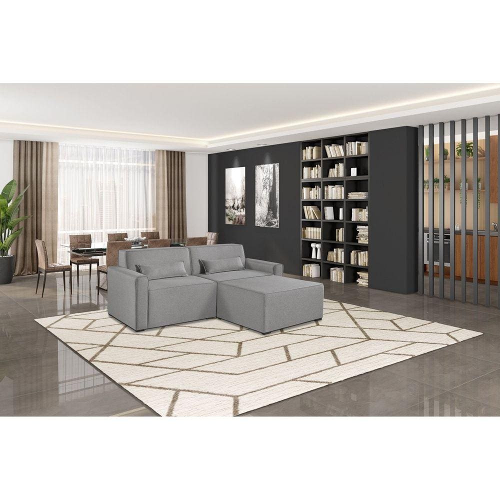 Sofá 2 Lugares em Linho com Puff 208cm Lutz Yescasa Cinza