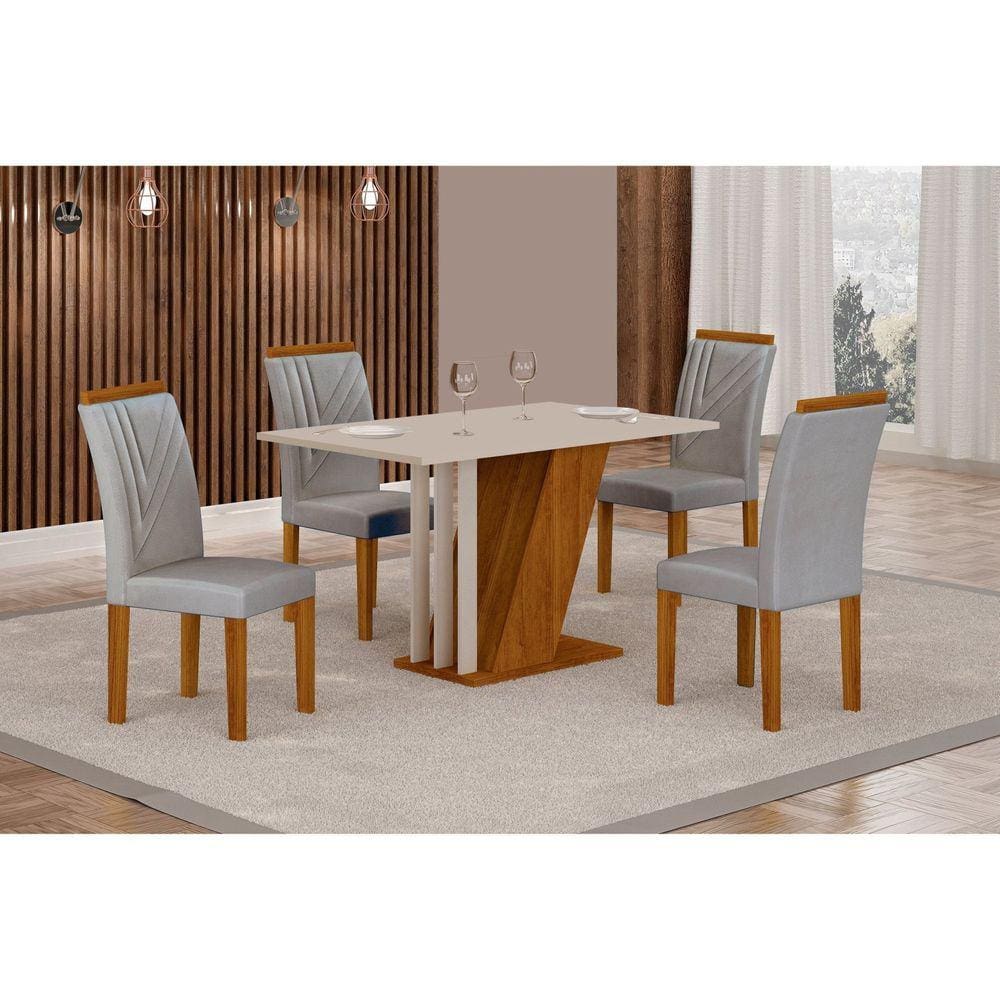 Conjunto Sala de Jantar Mesa Tampo MDF/MDP com 4 Cadeiras Miami Yescasa Freijó/Off
