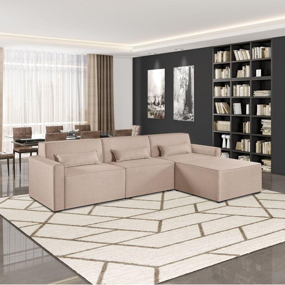 Sofá 3 Lugares com Puff 298cm Linho Lutz Yescasa Cru
