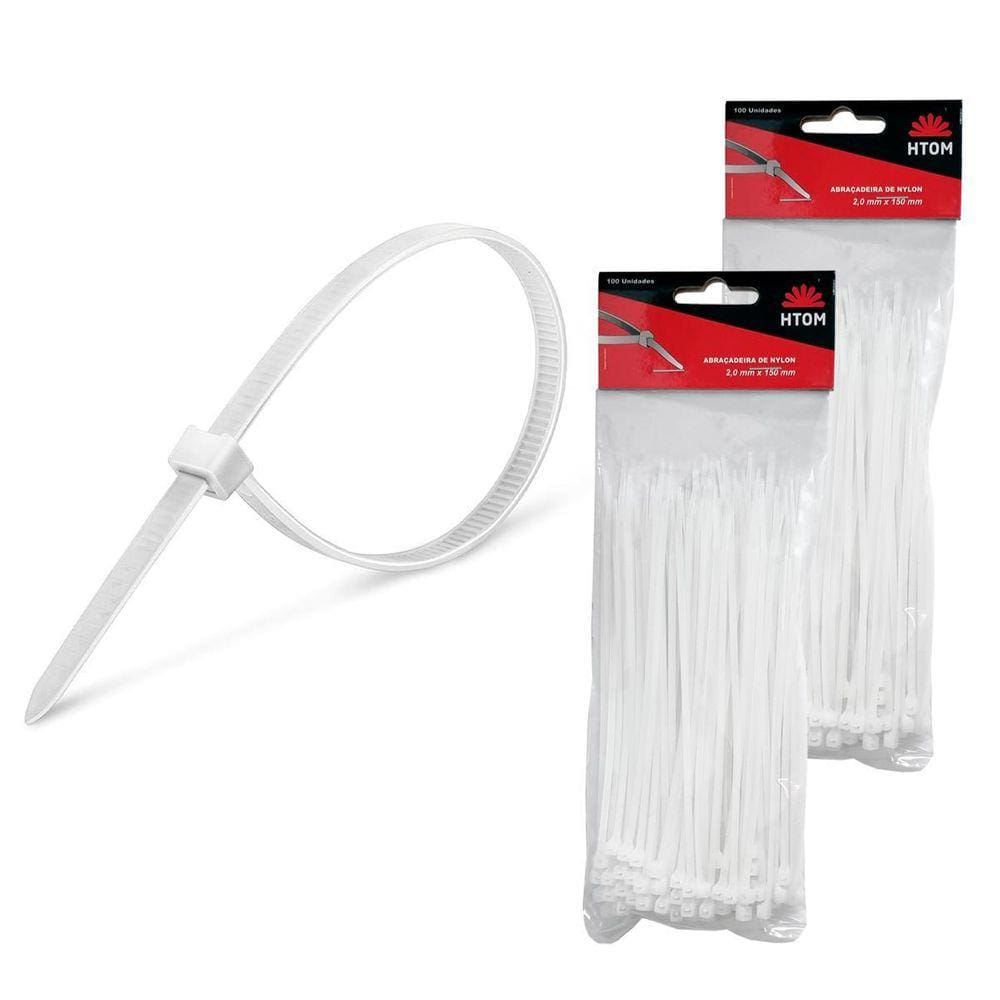 Kit 200 Abraçadeiras Nylon Branca 2Mm X 150Mm Enforca Gato