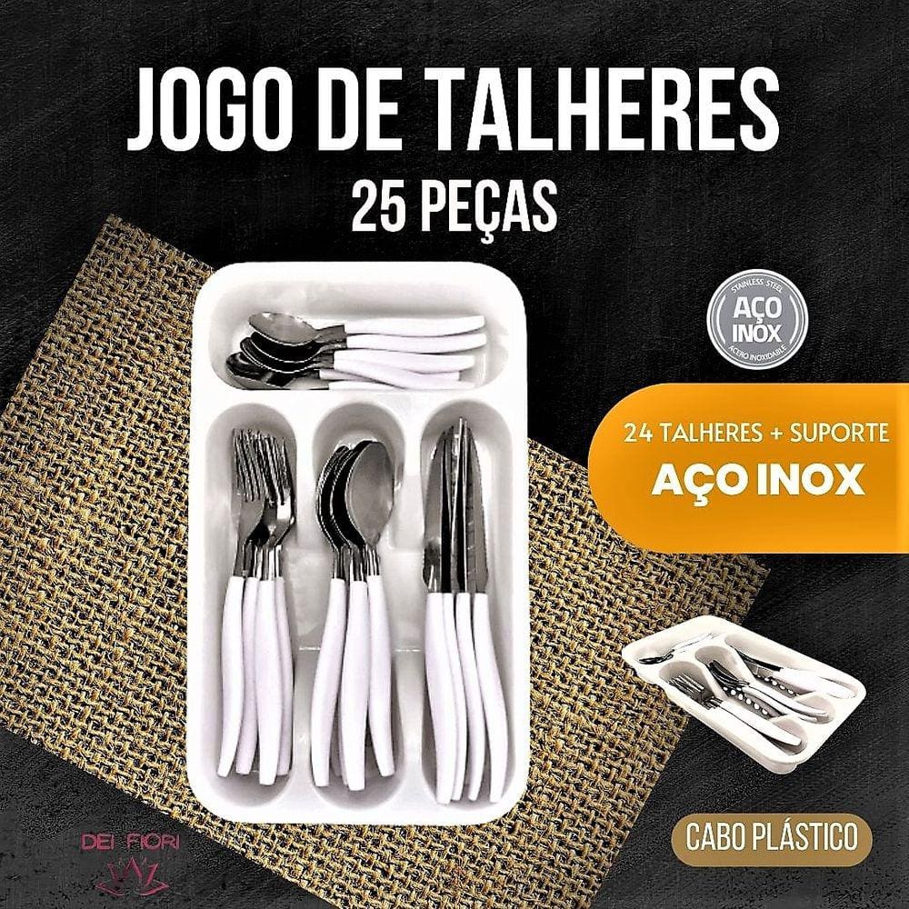 Conjunto Jogo Talheres Em Inox Faqueiro 25 Peças Com Suporte