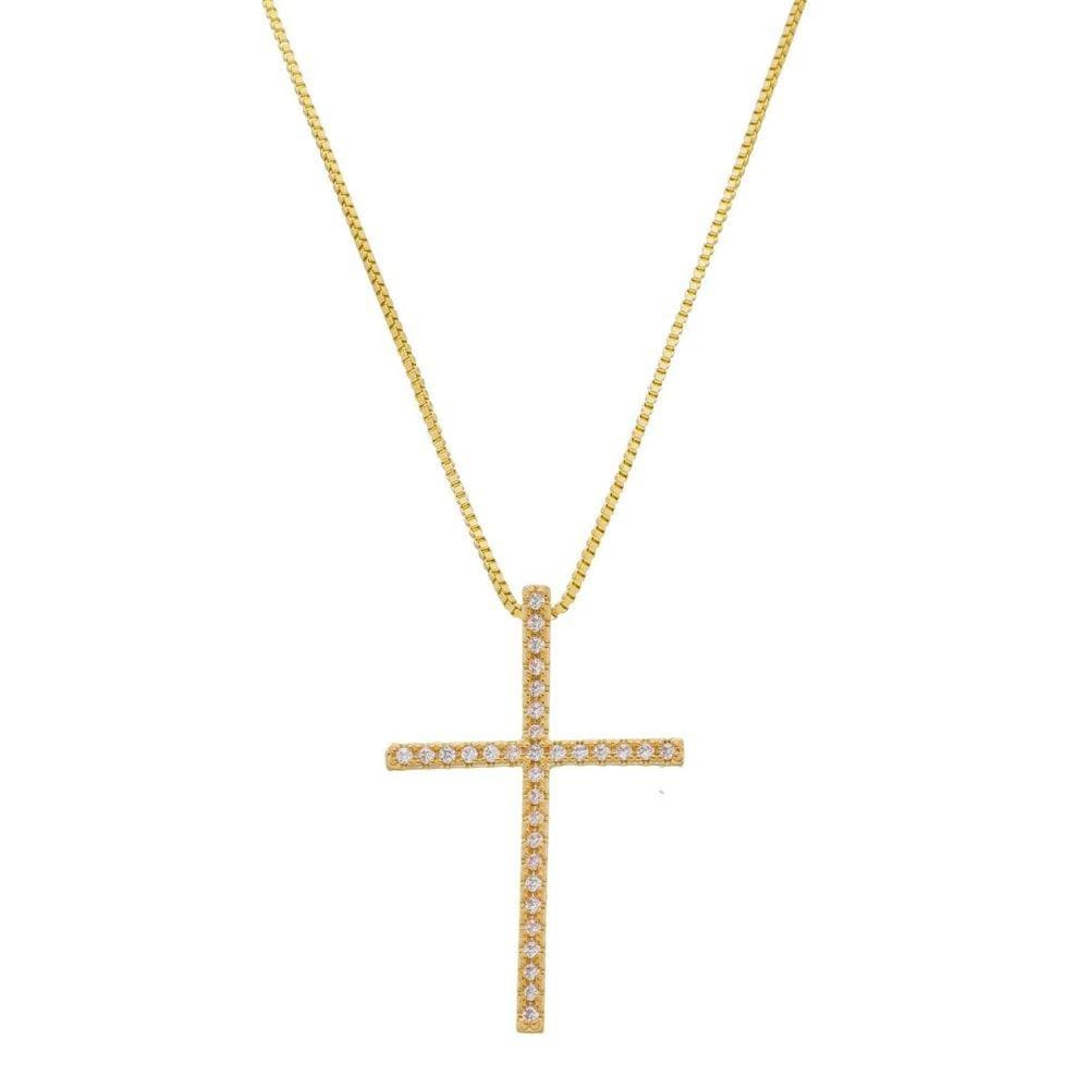 Colar Corrente Veneziana Crucifixo Banhado à Ouro 18k