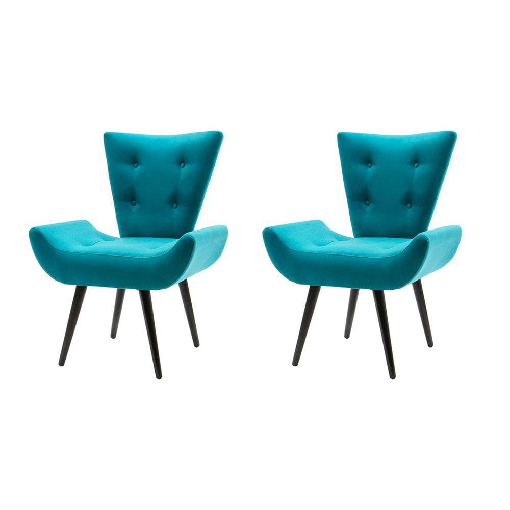 Kit 2 Poltronas Decorativa Emilia Suede Pé Palito - Azul Turquesa