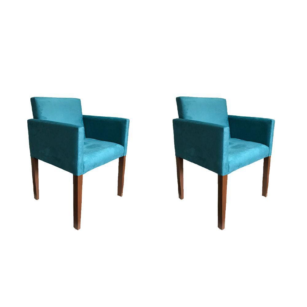 Kit 2 Poltronas Nina para Escritório Sala de Recepção Tecido Suede - Azul Turqueza