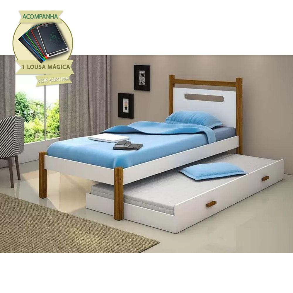 Beliche Montessoriana Design Infantil Eloa Solteiro - Branco/amêndoa Incluso Lousa Mágica