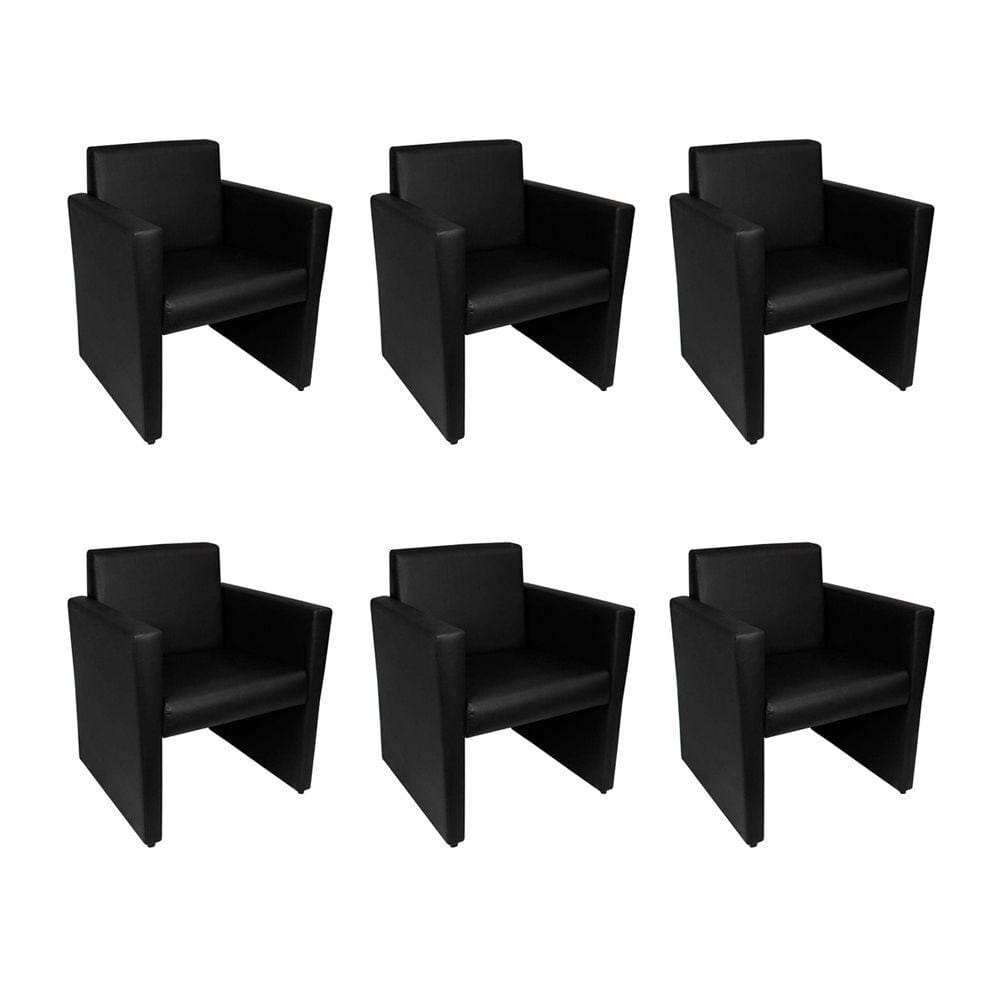 Kit 6 Poltronas Nina Slim 1 Lugar Pé Fechado - Preto