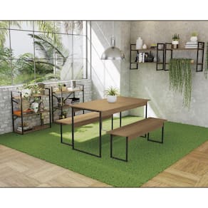 Kit Sala de Jantar Industrial com Mesa/Bancos/Nichos/Estantes - Freijó/Preto