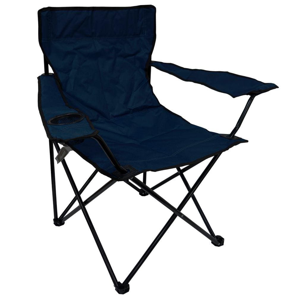 Cadeira Banco Banqueta Pesca Camping Praia com Apoio de Braço e Porta Copos Azul Importway IWCDC