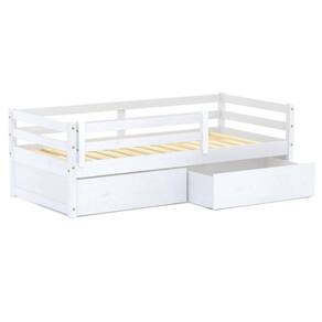 Cama Infantil Dreams com 02 Gavetas e Grade de Proteção Madeira Maciça Branco Megamobilia
