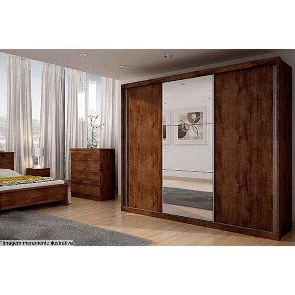 Guarda Roupa Casal 3 Portas De Correr E 6 Gavetas C/ Espelho Paradizzo Gold Branco - Novo Horizonte