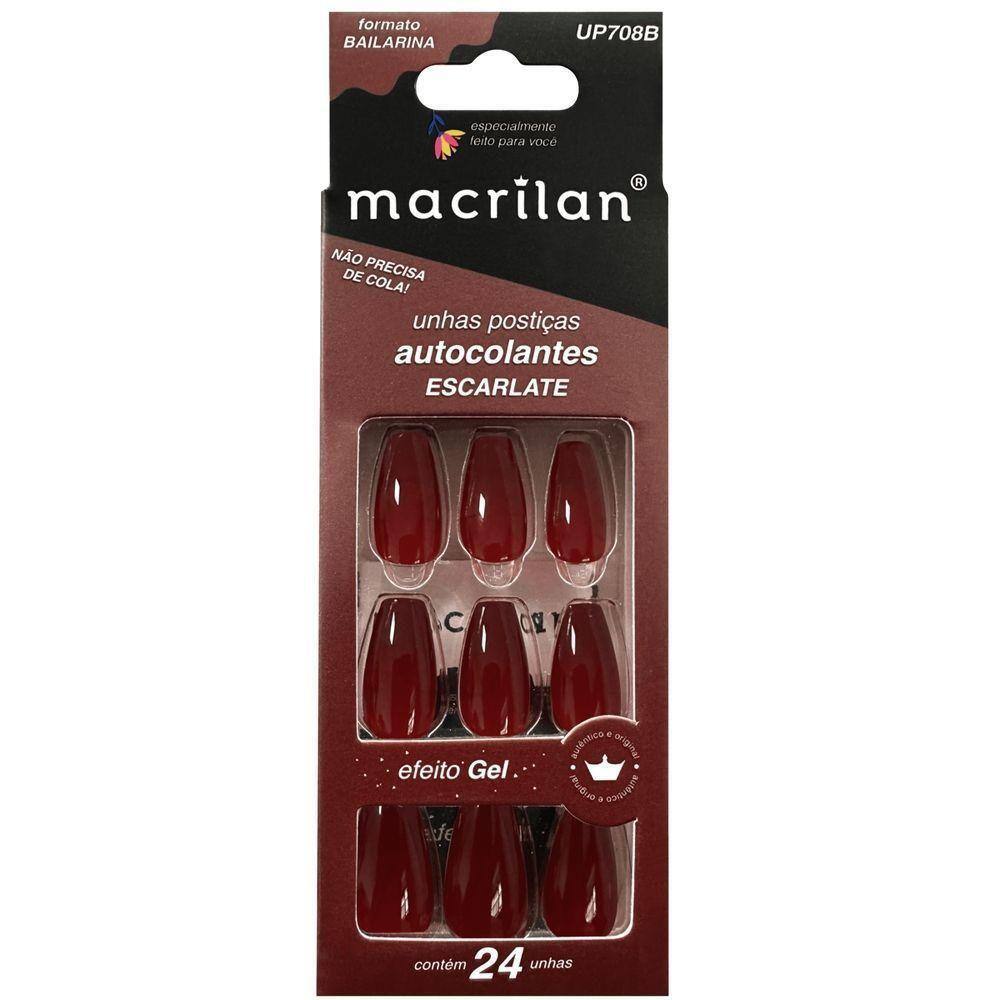 Macrilan Unhas Postiças Autocolantes Efeito Gel Escarlate Up708B (24 Unidades)
