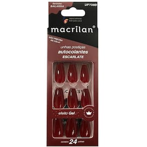 Macrilan Unhas Postiças Autocolantes Efeito Gel Escarlate Up708B (24 Unidades)