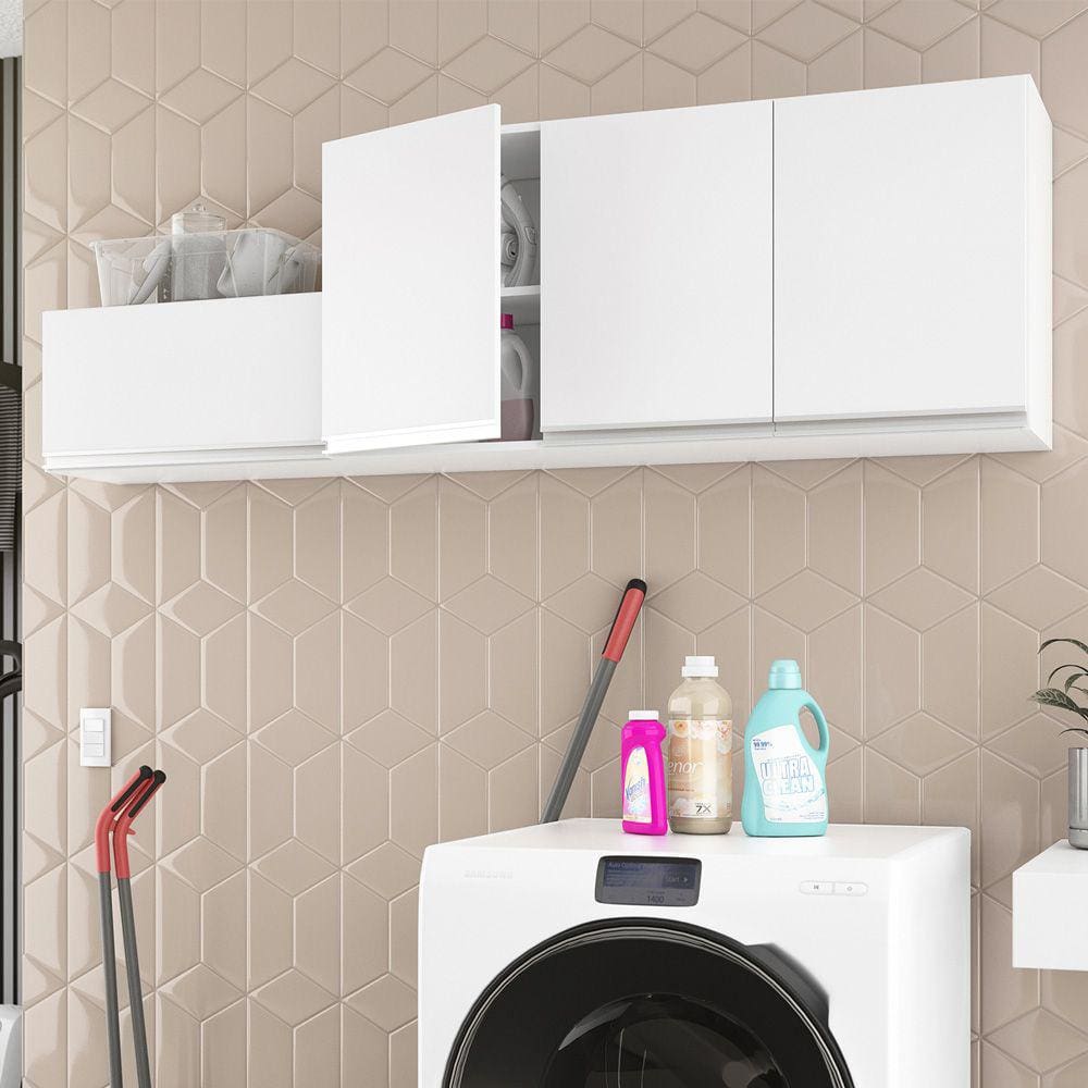 Kit Área de Serviço e Lavanderia com 02 Armários Aéreo 120cm e 60cm 100% MDF Branco - Abmaza