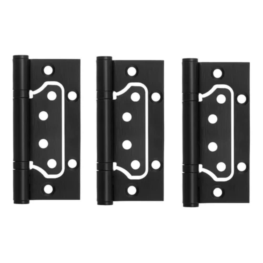 03 Dobradiça Porta Sobrepor Sem Rebaixo Inox 4`x3` Preta