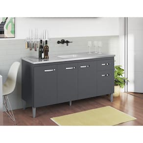 Balcão de Cozinha 150cm Gabriela 4 Portas 1 Gaveta com tampo Cor Cinza - AJL