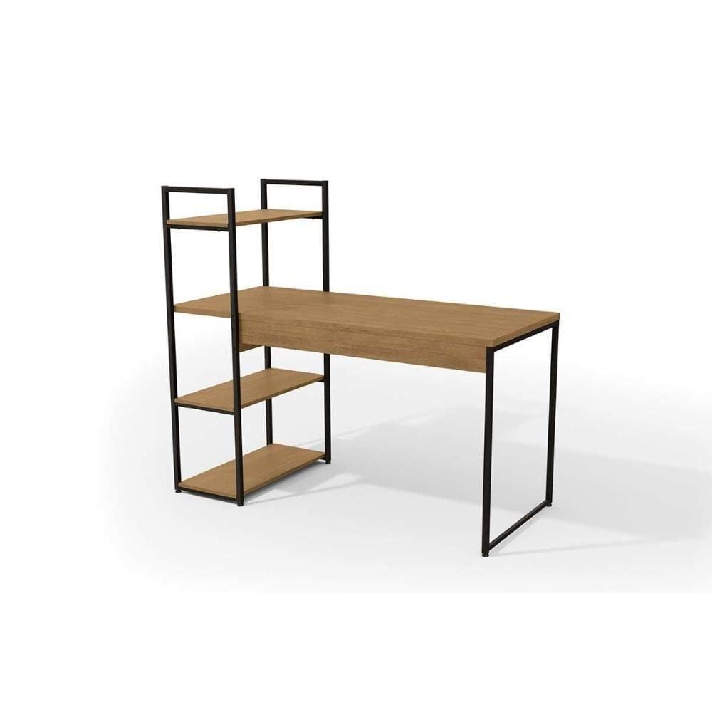 Mesa De Escritório Industrial Li010 C/ 3 Prateleiras Freijo/preto - Kappesberg