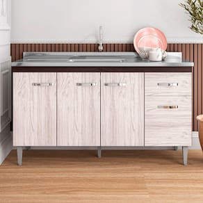Balcão para Cozinha 150cm Gabriela 4 Portas 1 Gaveta sem Tampo Cor Castanho e Avela - AJL