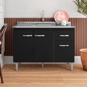 Balcão para Cozinha 120cm Gabriela 3 Portas 1 Gaveta sem Tampo Cor Preto - AJL