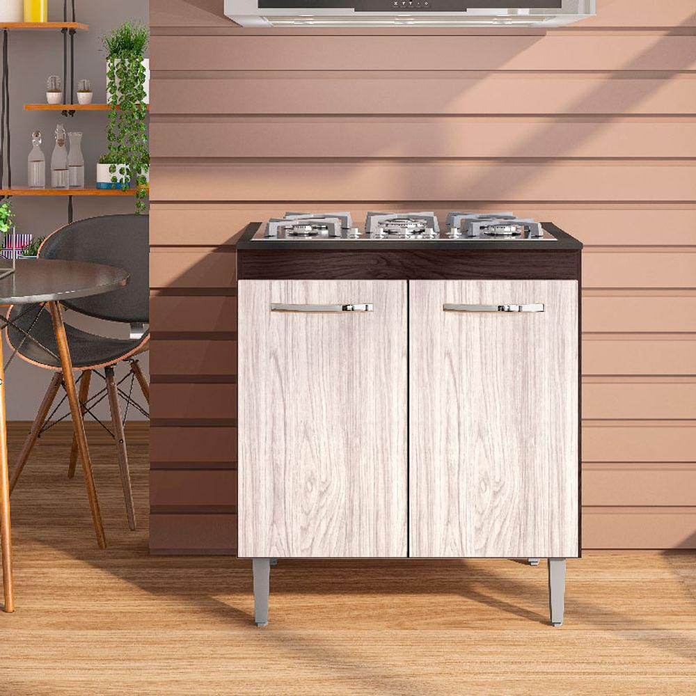 Balcão Cooktop 4 e 5 Bocas 2 Portas Catarina Cor Castanho e Avelã - AJL