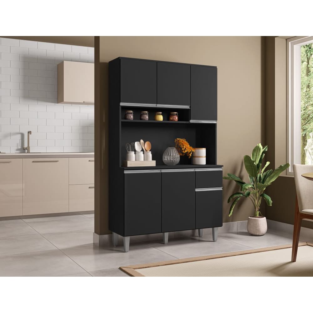 Kit Armario Cozinha Compacta Marcia 105cm 6 Portas Cor Preto AJL