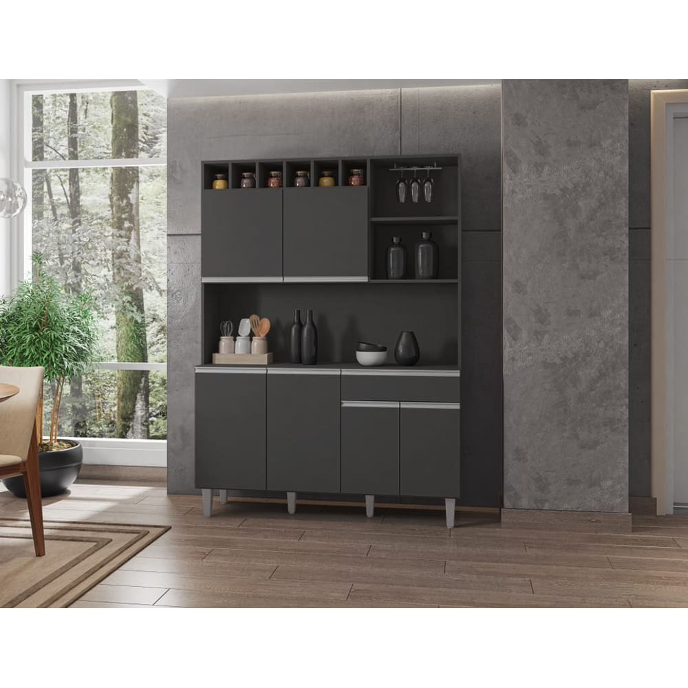 Kit Armario Cozinha Compacta Alice 130cm 6 Portas Cor Cinza AJL
